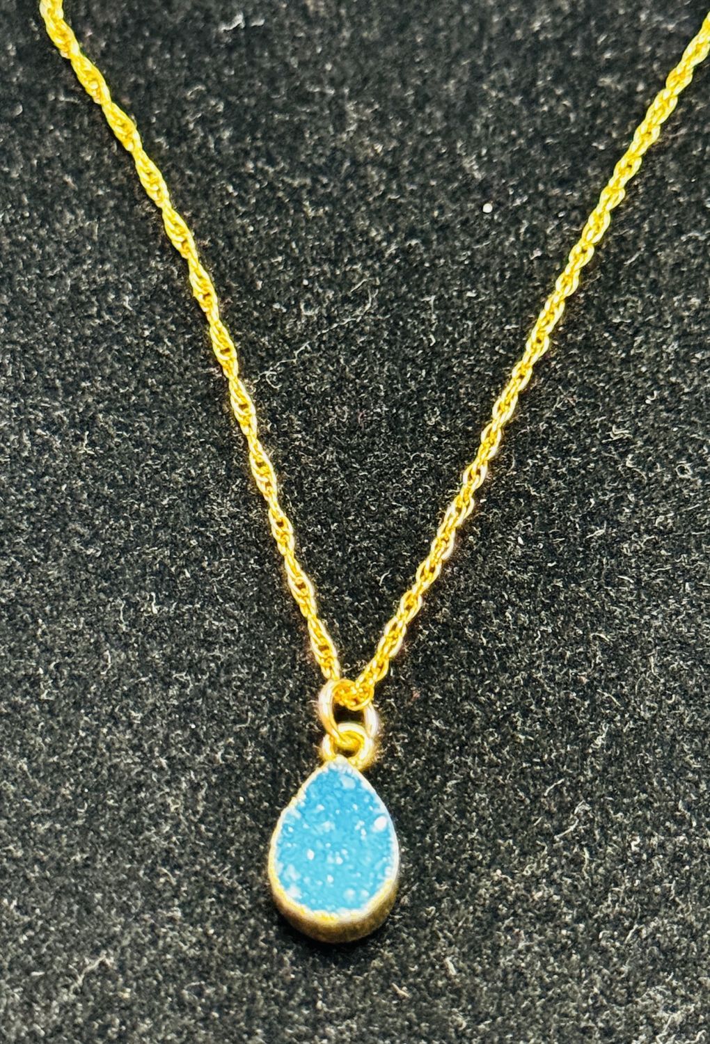 Trueworthy Necklace Teardrop Aqua Druzy Gold Filled Chain
