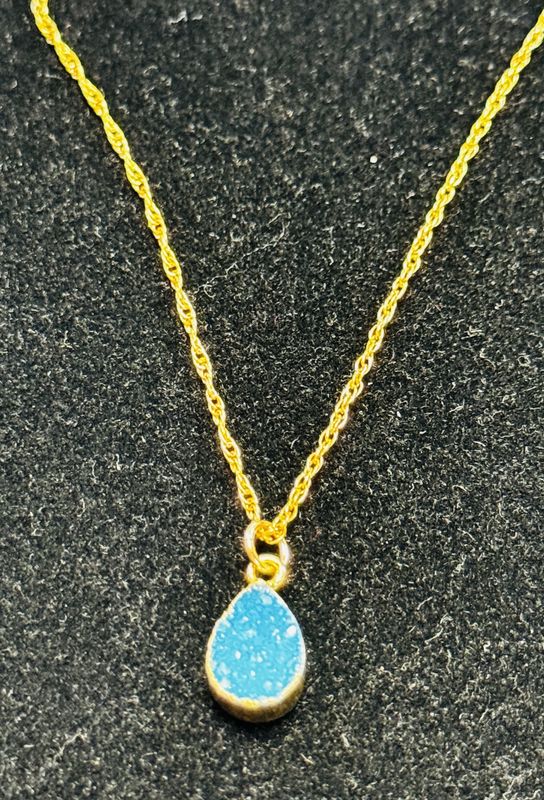 Trueworthy Necklace Teardrop Aqua Druzy Gold Filled Chain