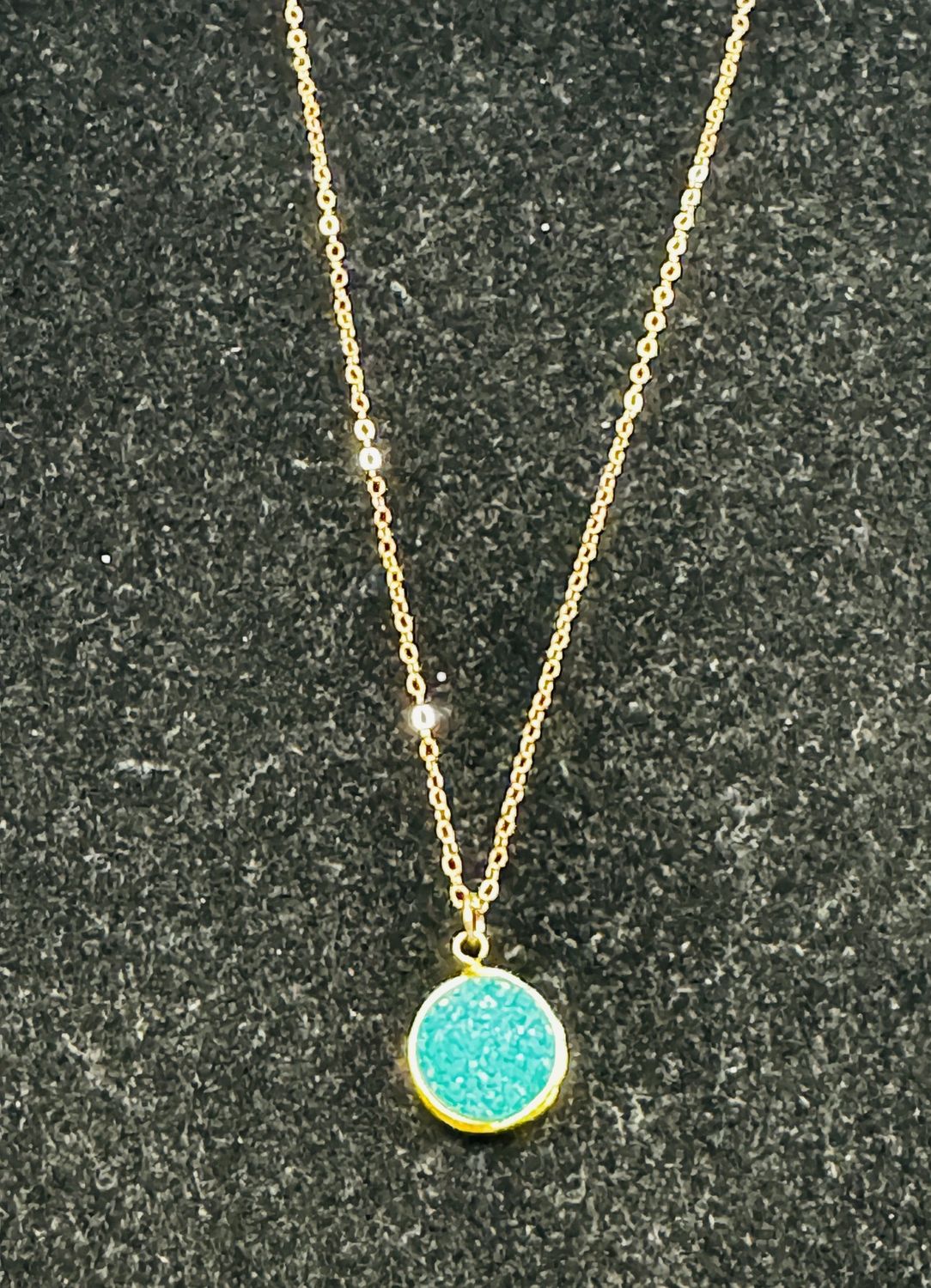 Trueworthy Necklace Green Druzy on Gold Filled Chain