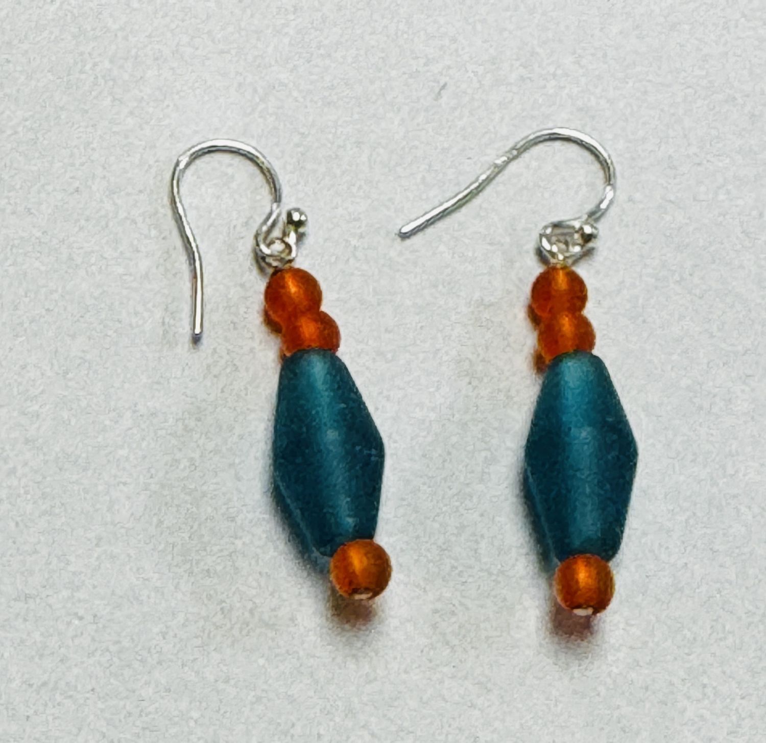 Trueworthy Earrings Teal and Orange Sea Glass