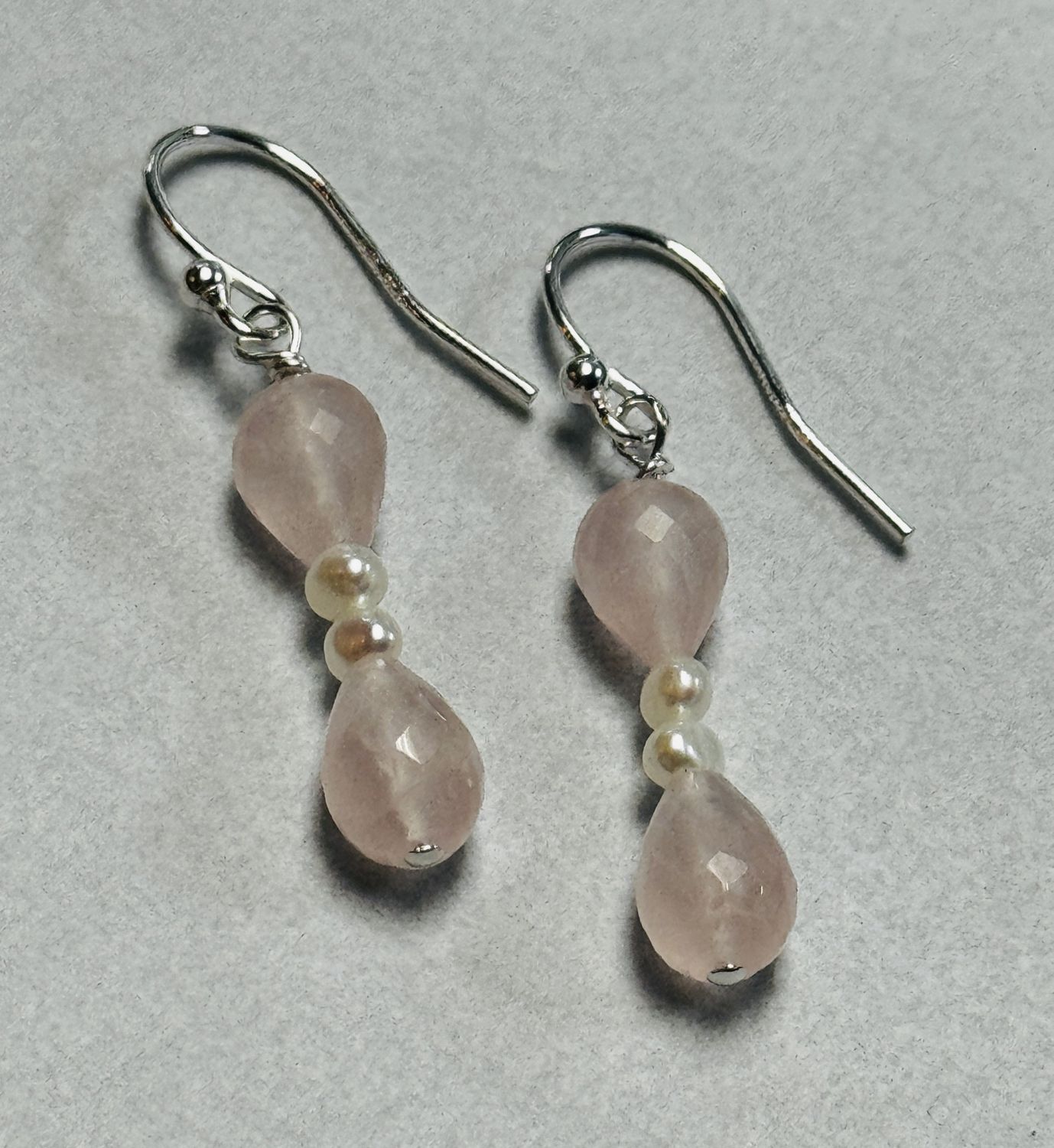 Trueworthy Earrings Double Teardrop Rose Quartz
