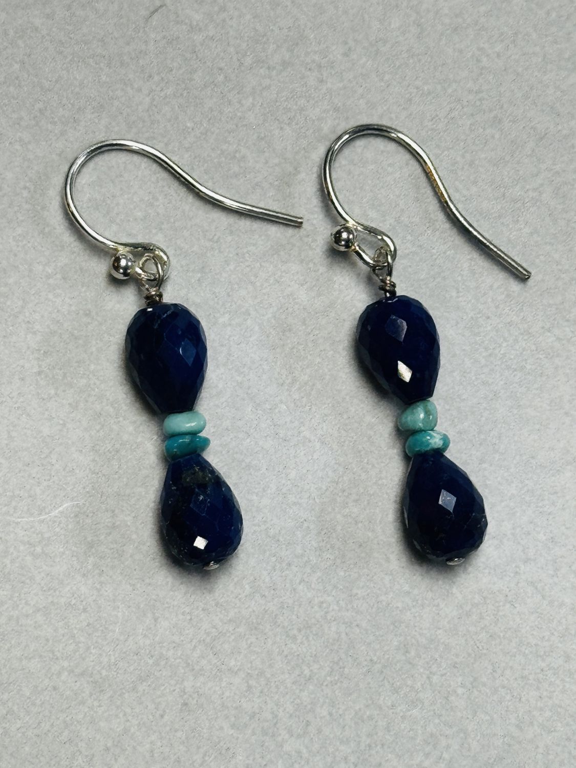 Trueworthy Earrings Double Teardrop Lapis w/Turquoise