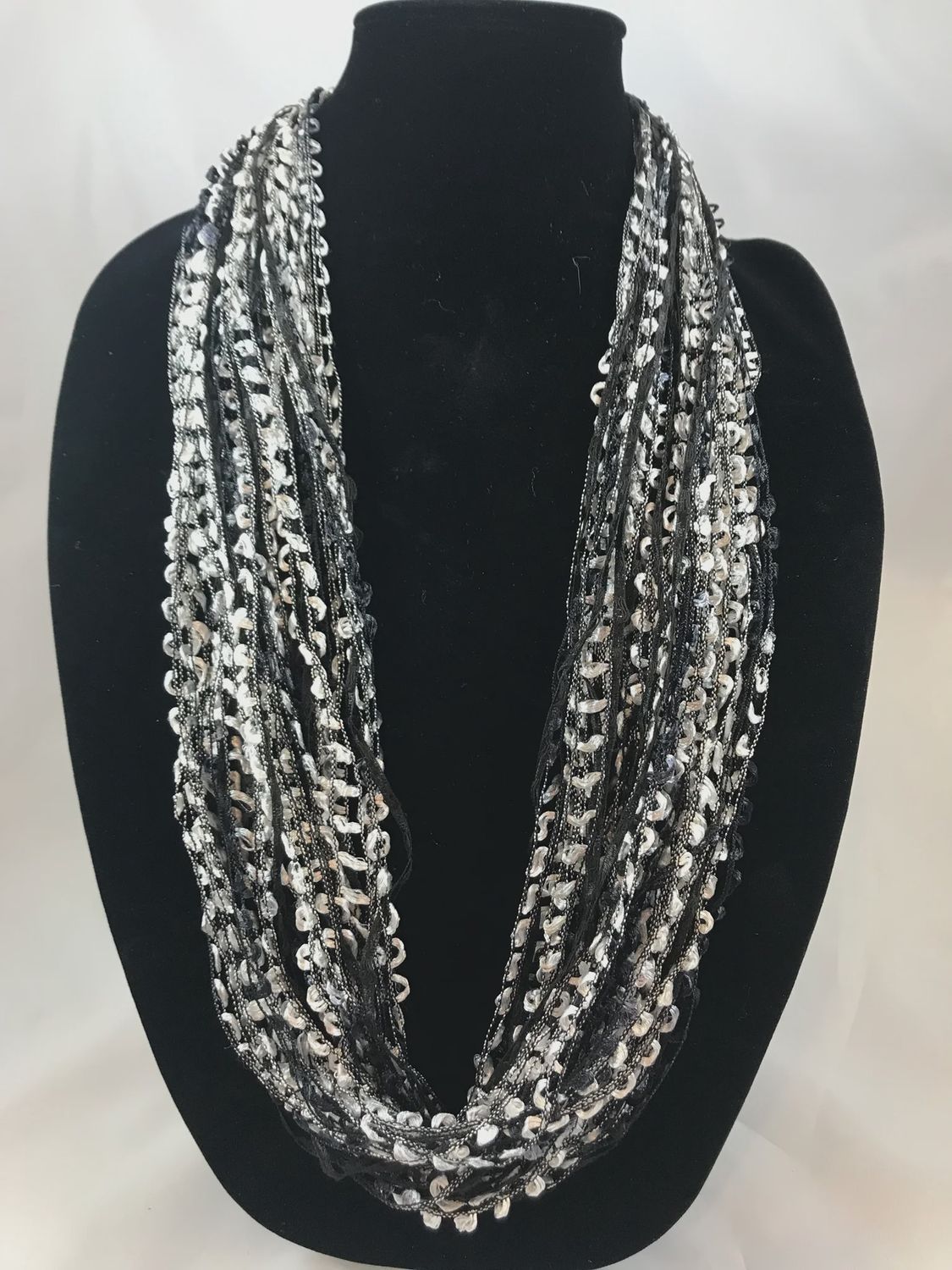 JA Collections Ebony Moonstone Fiber Necklace 12&quot;