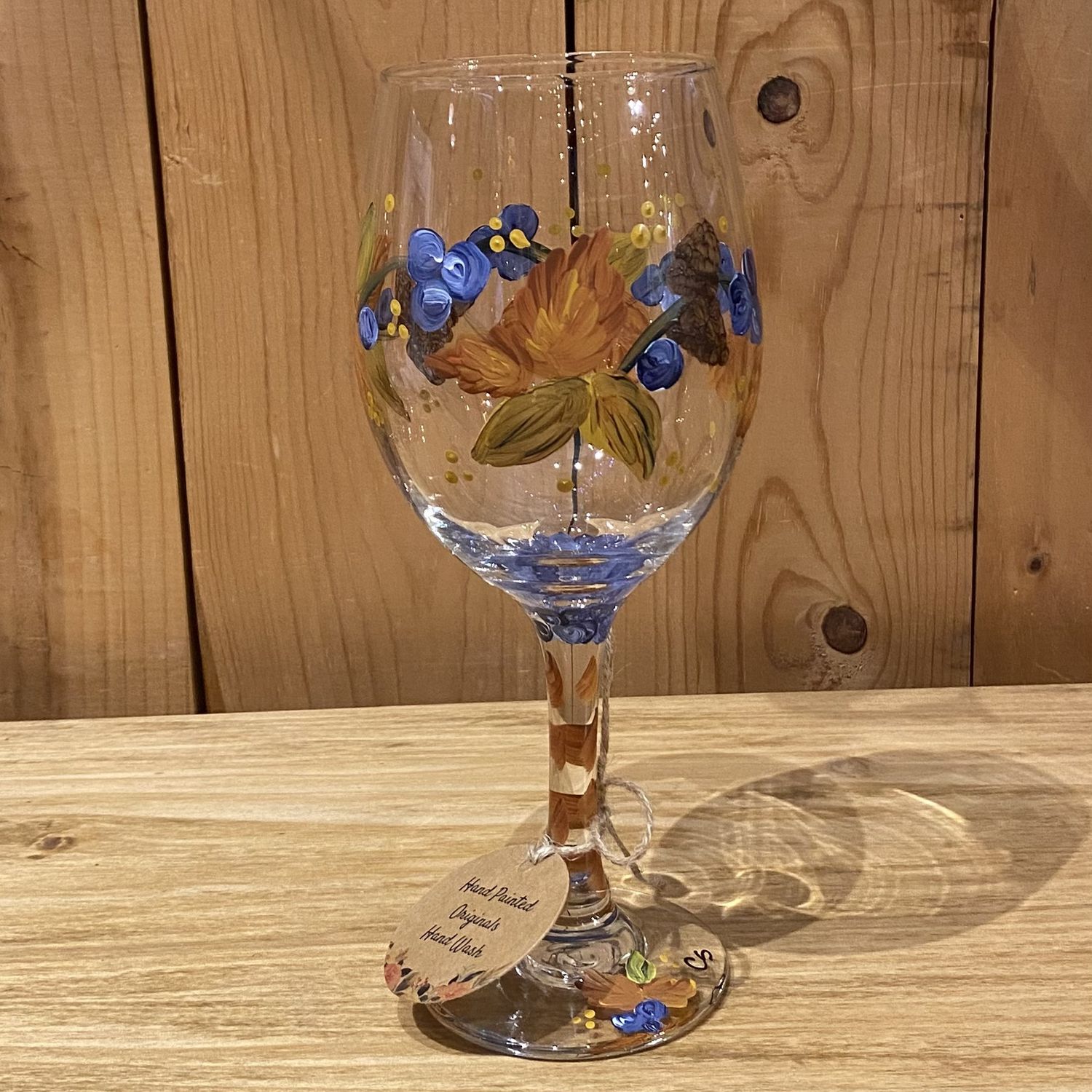 Snyder Hand Painted 20oz Wine Glass Leaves/Blueberries/Acorn