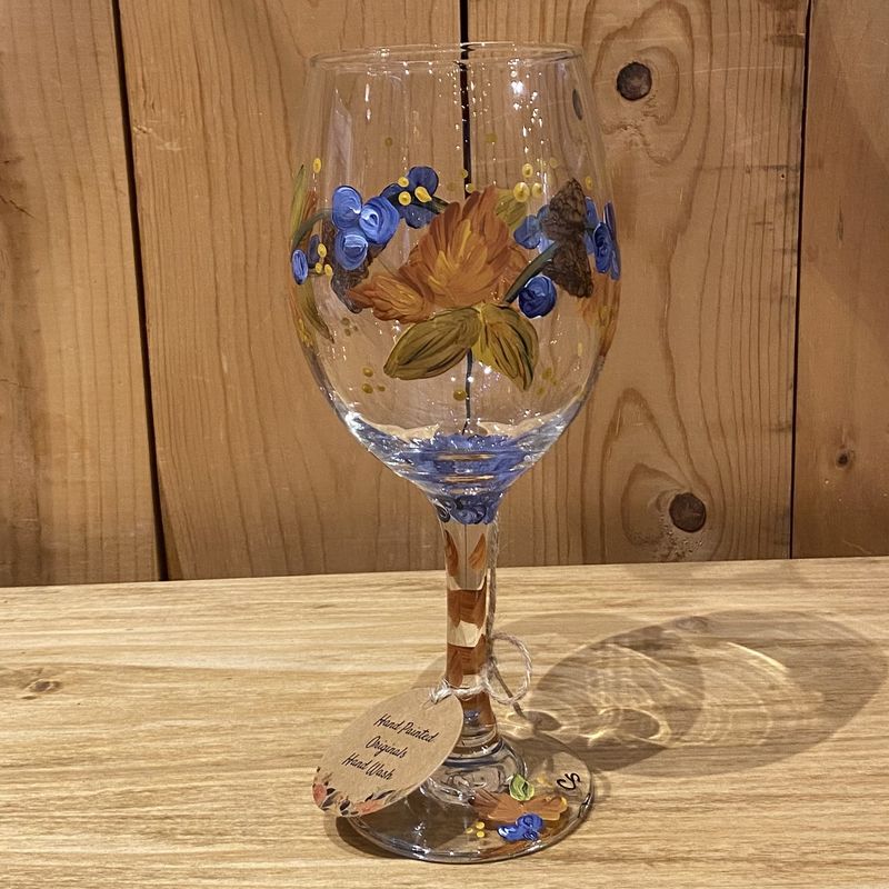 Snyder Hand Painted 20oz Wine Glass Leaves/Blueberries/Acorn