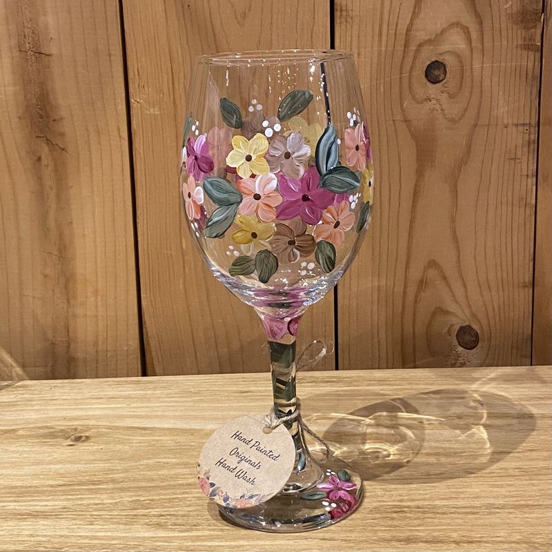 Snyder Hand Painted 20oz Wine Glass Fall Flowers 1