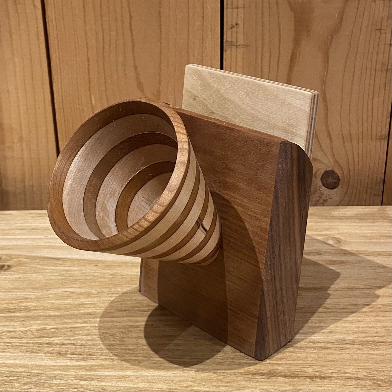 Sauvain Acoustic Amplifier Oak and Walnut Spiral Back Slant