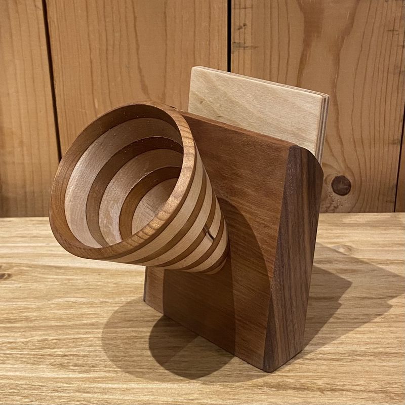 Sauvain Acoustic Amplifier Oak and Walnut Spiral Back Slant