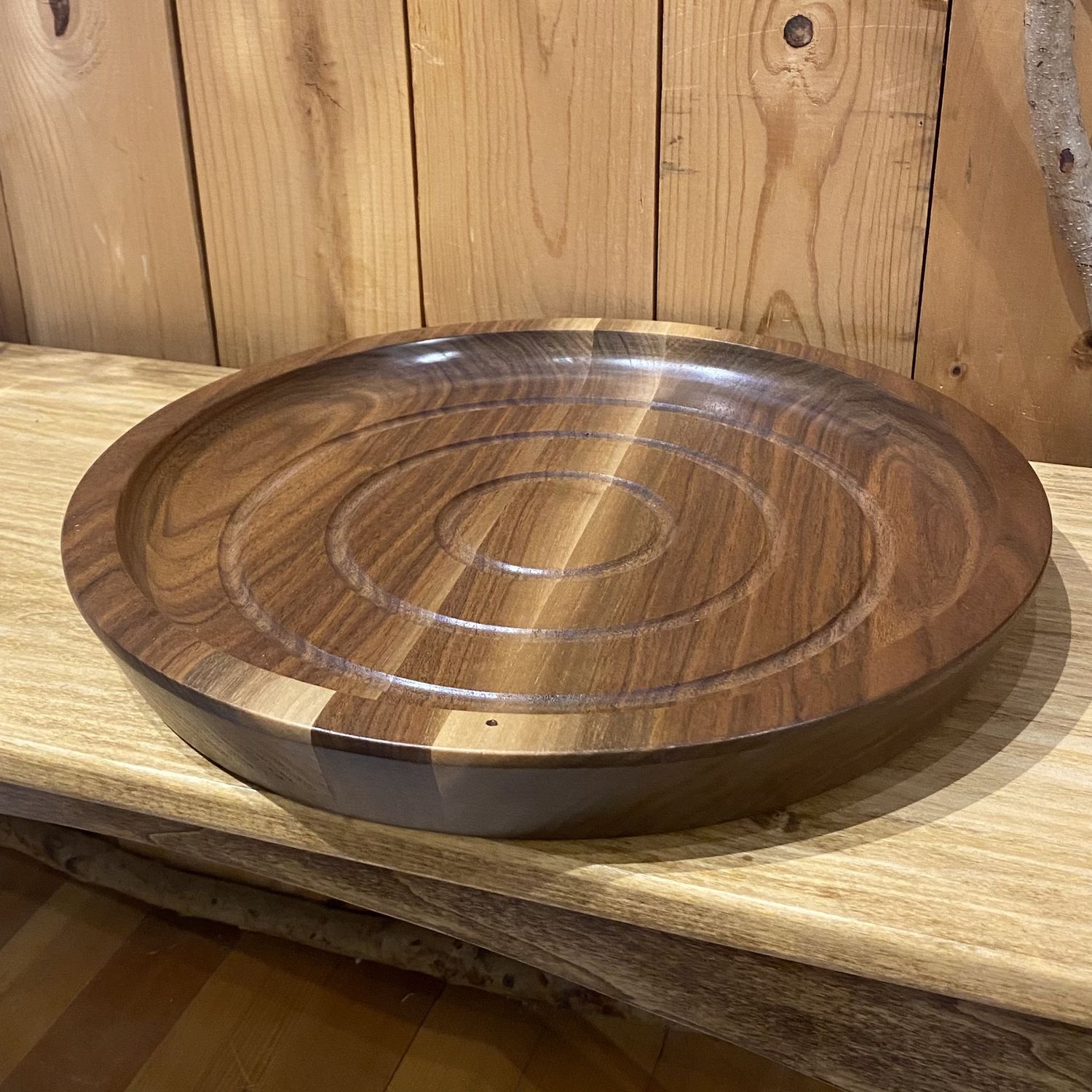On The Edge  Round Walnut Serving Tray