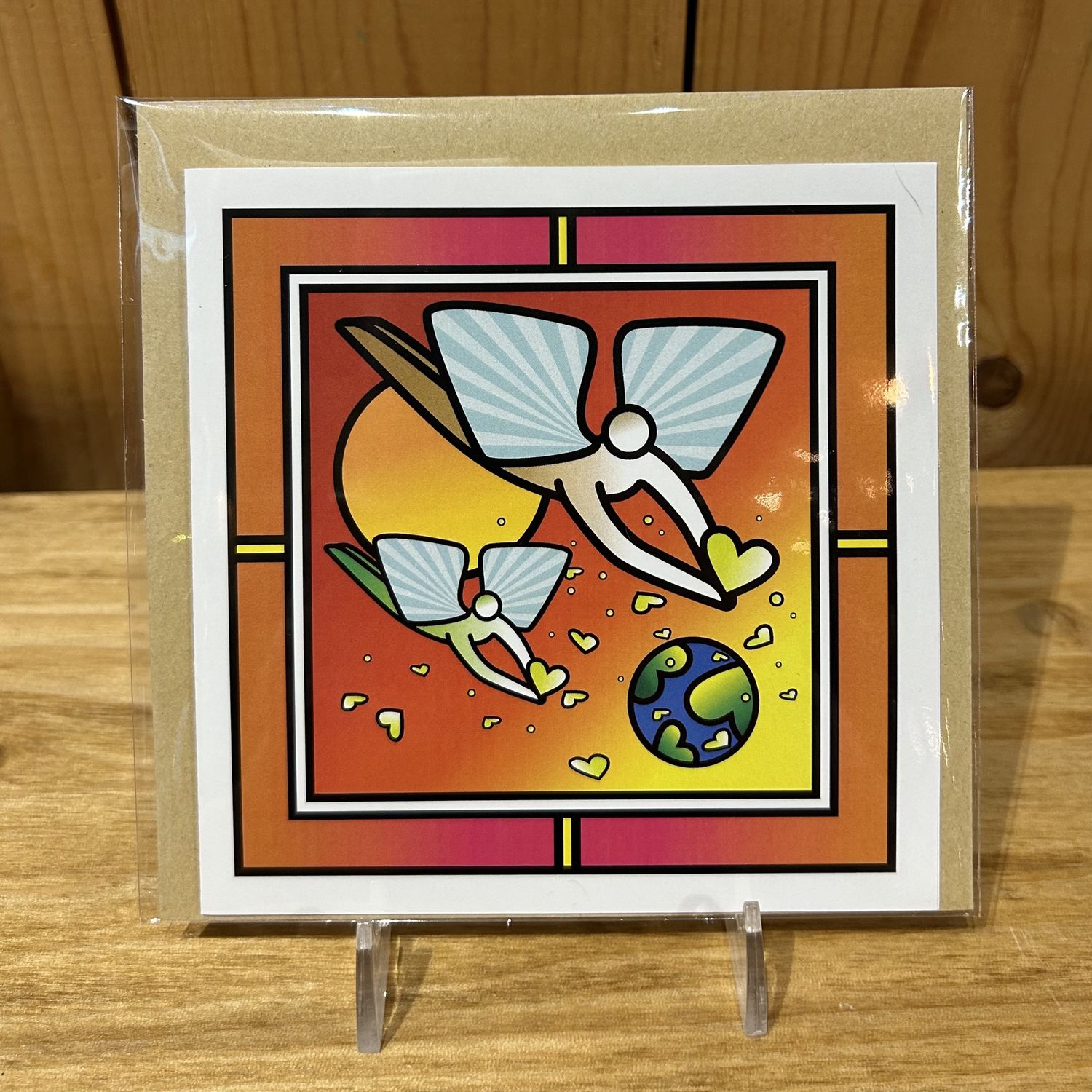 MeTimothy Card Two Angels With Hearts Over Earth