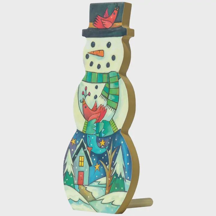 Sincerely Merry &amp; Bright Snowman Wood Sculpture