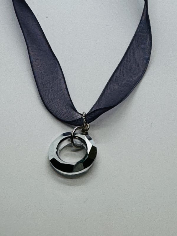 CA Necklace Round Crystal  on Purple Organza