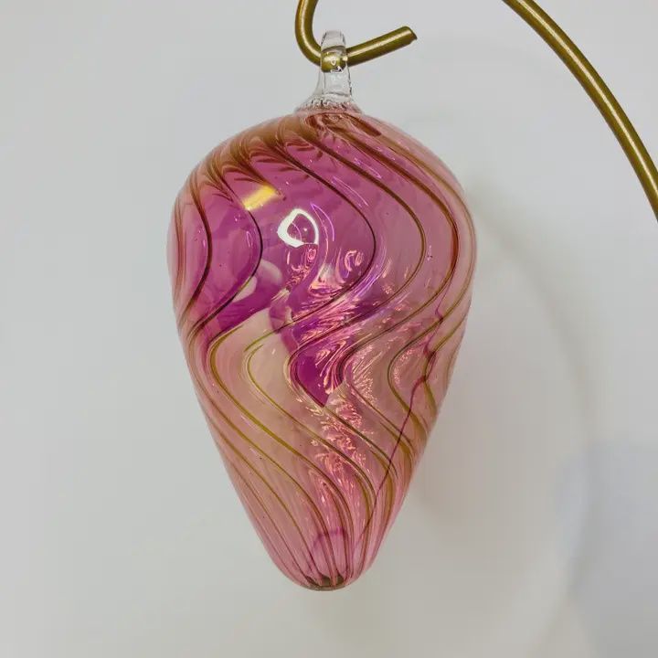 Dandarah Blown Glass Egg Ornament Wavy Pink