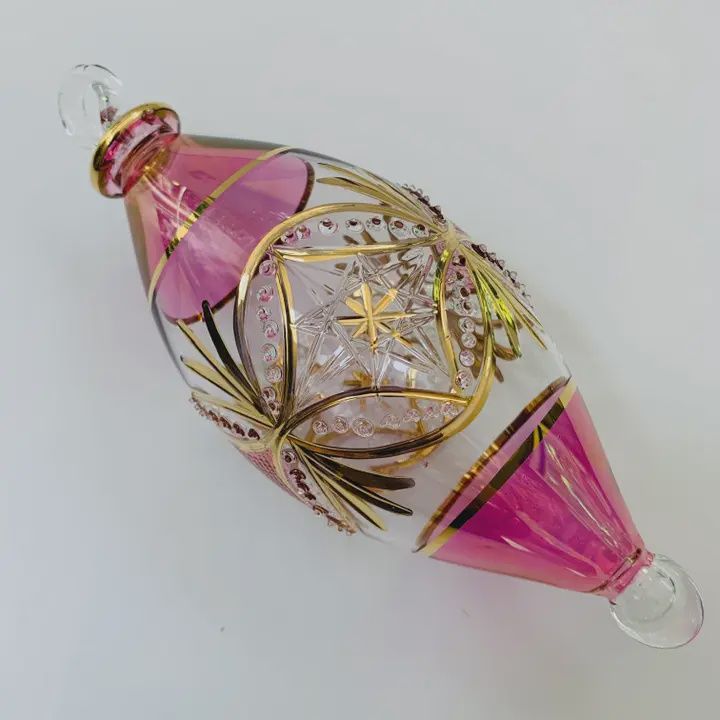 Dandarah Ornament Blown Glass Oval Pink Carousel