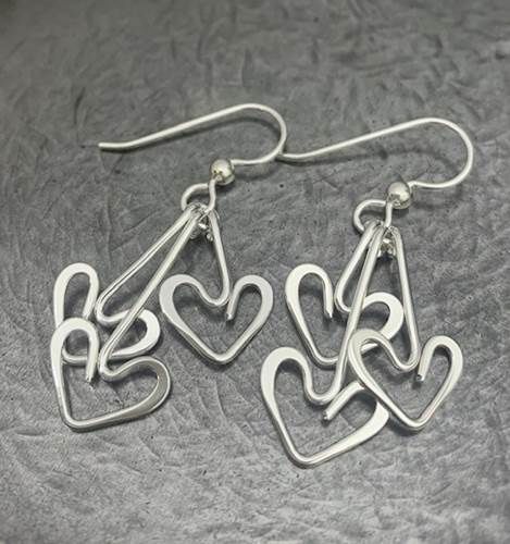 Reflections In Silver Earrings Triple Dangle Hearts