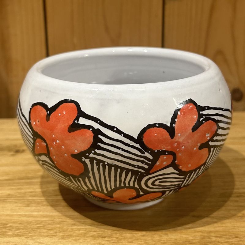 Okechukwu Vase White w/ Blood Orange Leaves