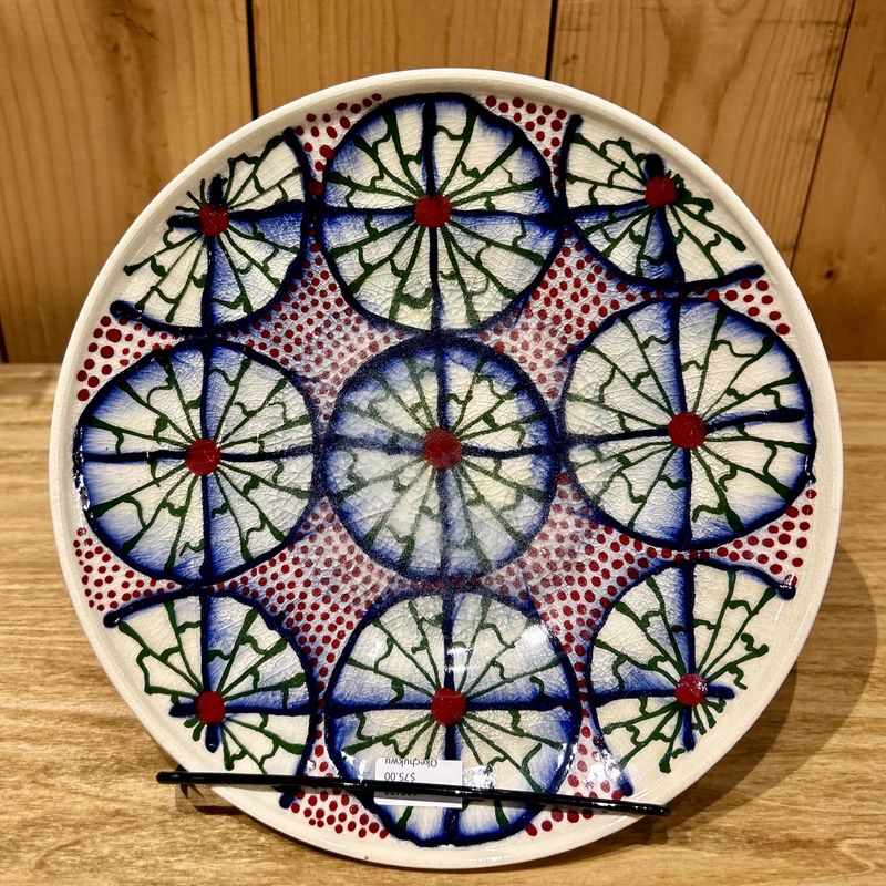 Okechukwu Platter White w/ Blue/Green Flowers Red Dots