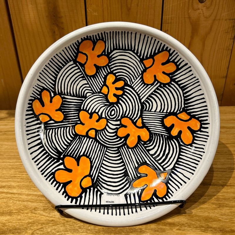 Okechukwu Bowl White w/ Orange Leaves Black Stripes