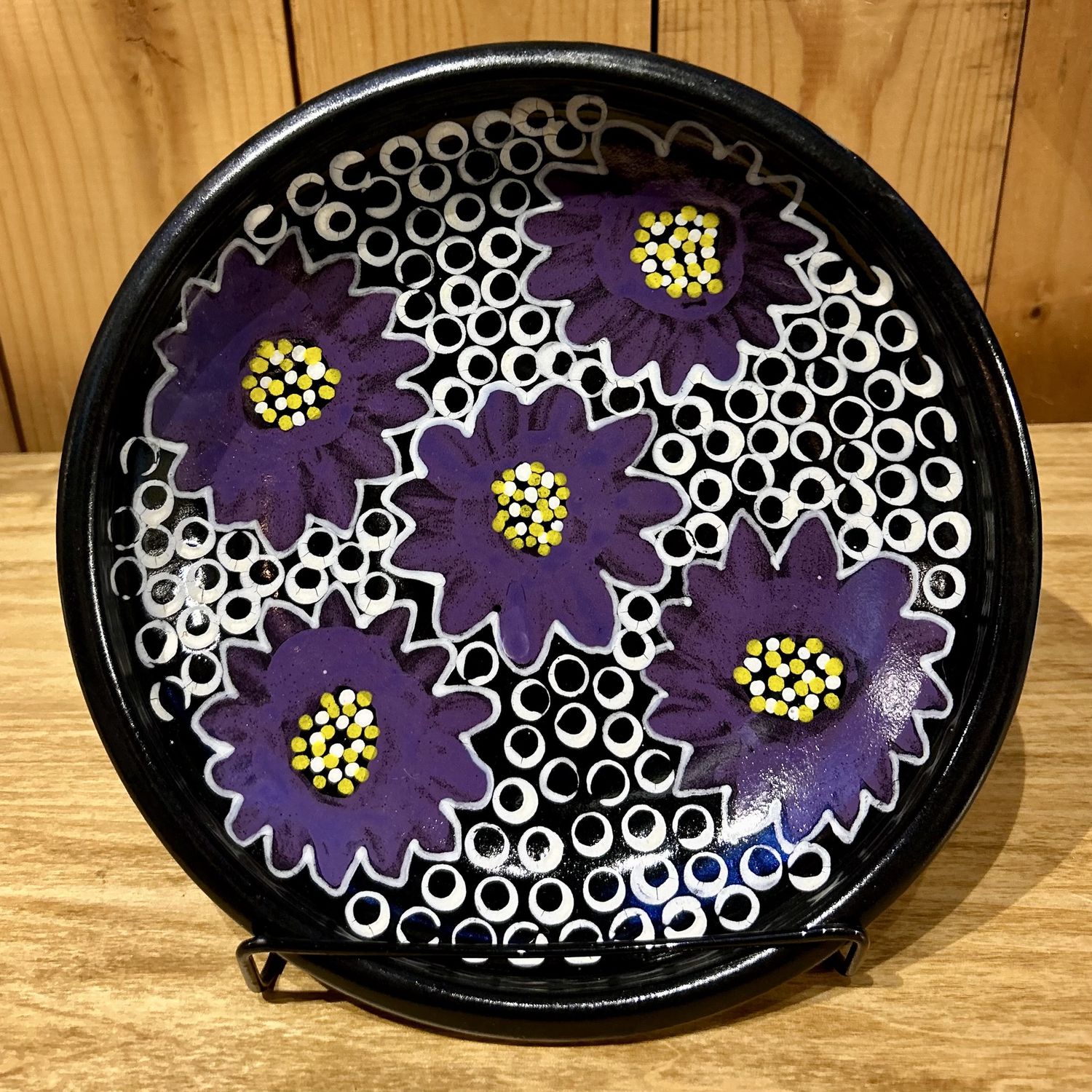 Okechukwu Bowl Black w/ Purple Flowers White Spots