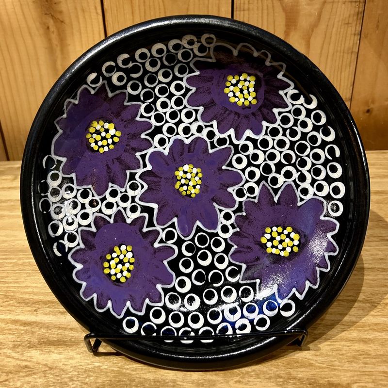 Okechukwu Bowl Black w/ Purple Flowers White Spots