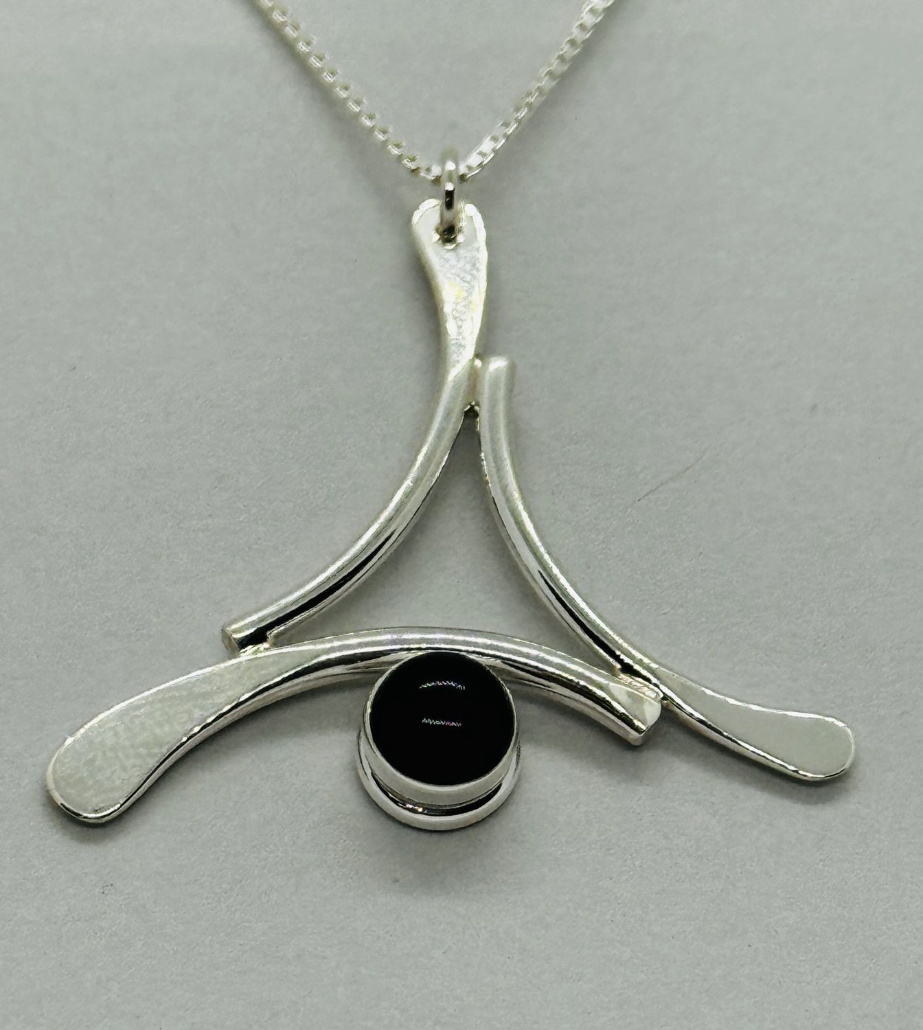 Reflections In Silver Necklace Forged Black Onyx