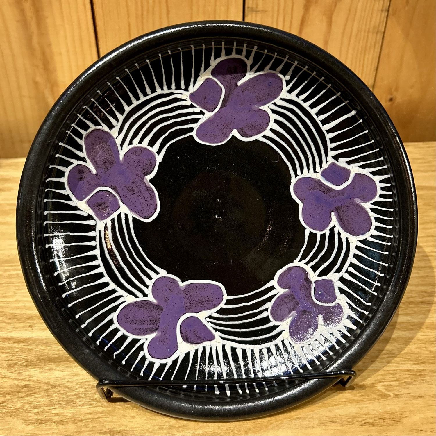 Okechukwu Bowl Black w/ Purple Leaves White Lines