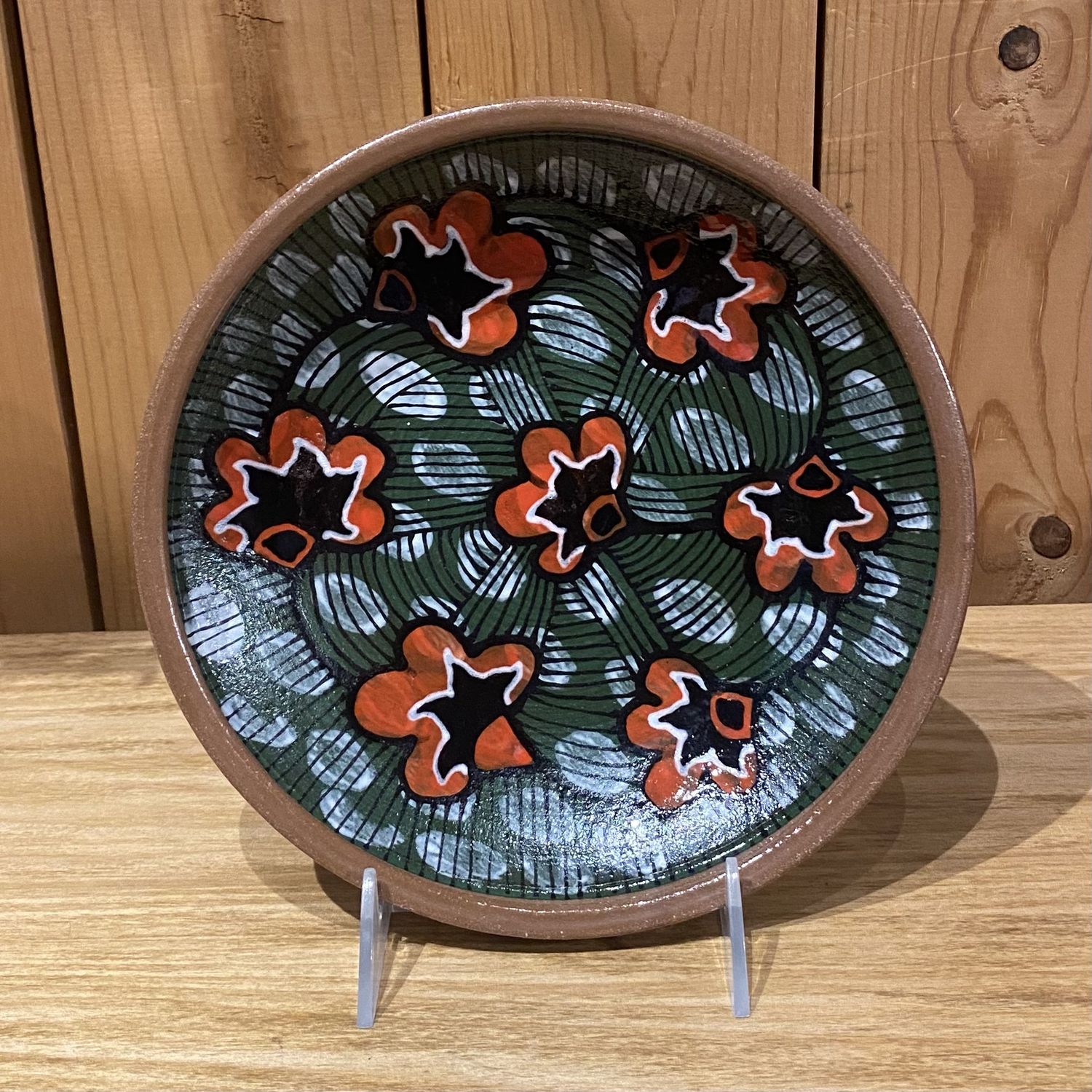 Okechukwu Bowl Red/Black Leaves Green White Spot Base