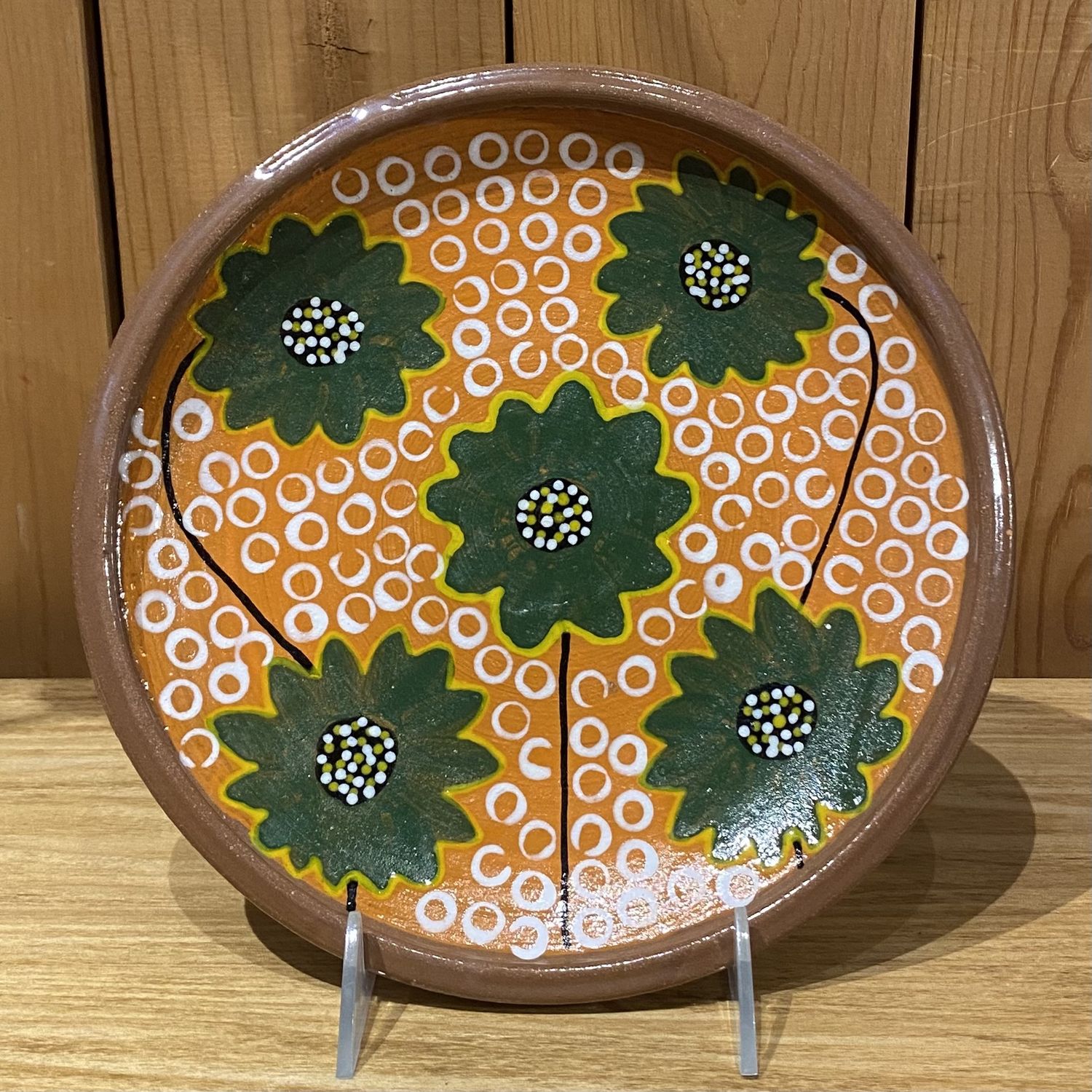 Okechukwu Platter Orange w/ Green Flowers White Spots