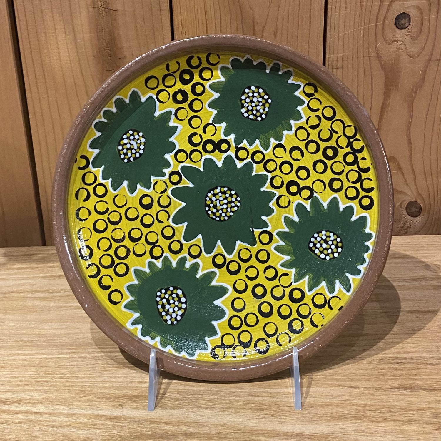 Okechukwu Platter Green Flower Yellow Base Black Spots