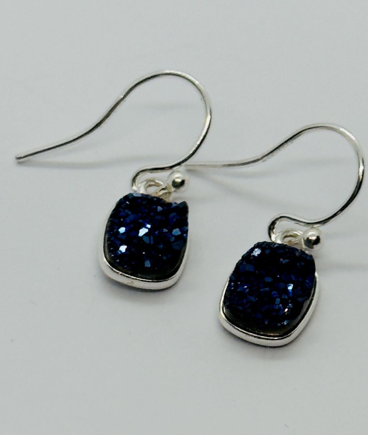 Trueworthy Earrings Square Navy Druzy