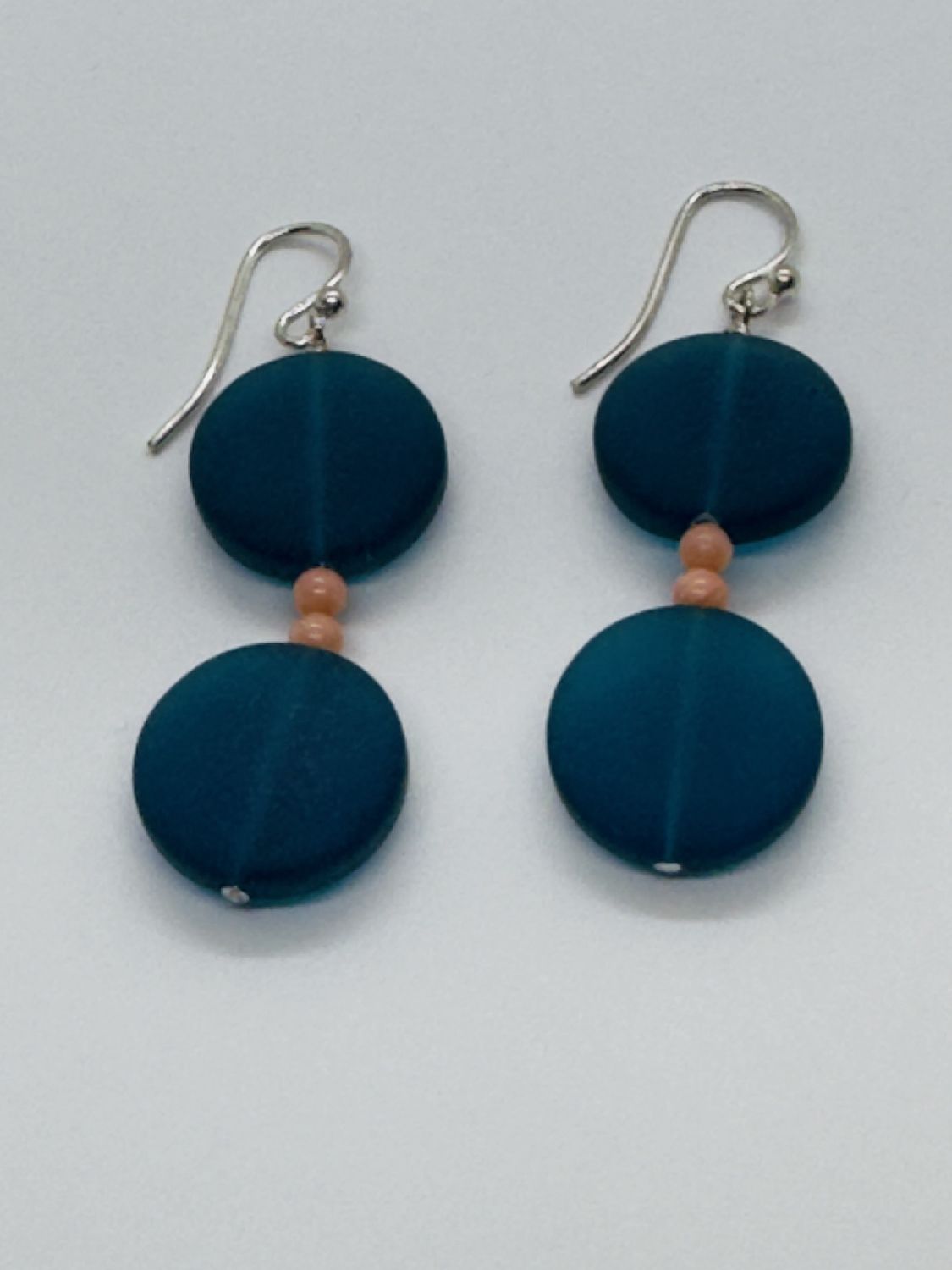 Trueworthy Earring Double Round Teal Galss and Coral