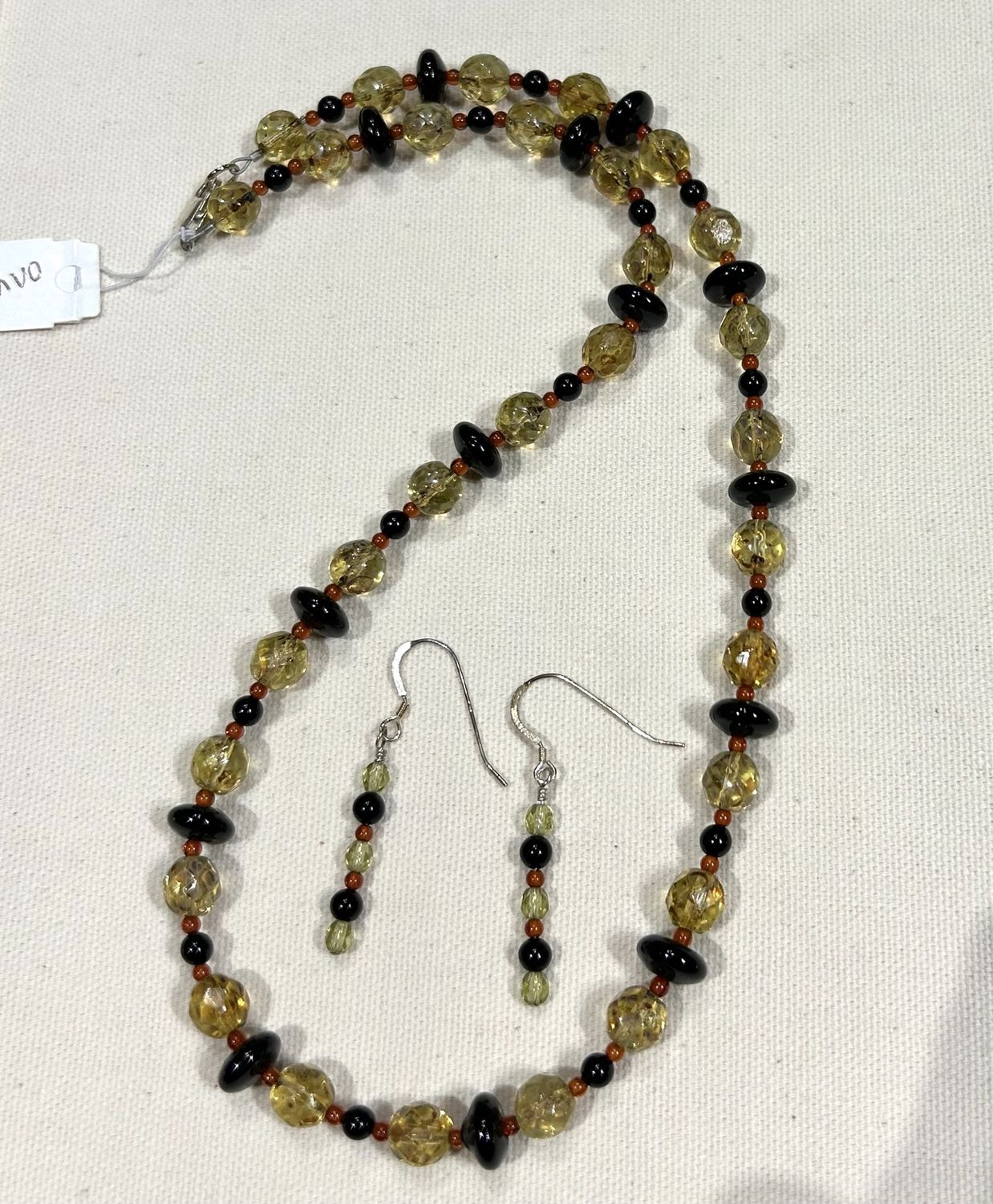Puntenney Necklace/Earring Set Gold Glass Beads w/Onyx