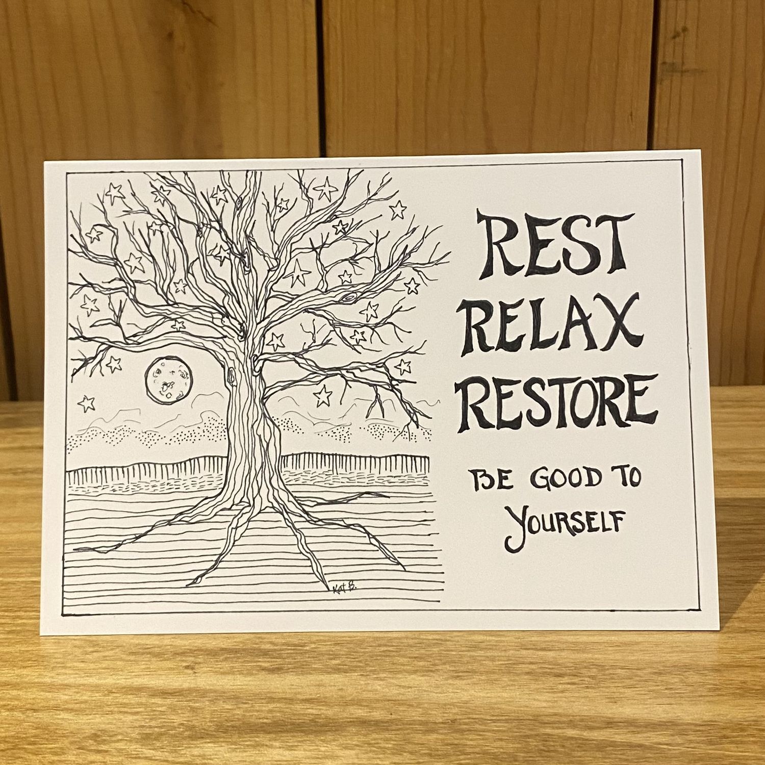 KatKando Card Rest, Relax, Restore Black and White Tree