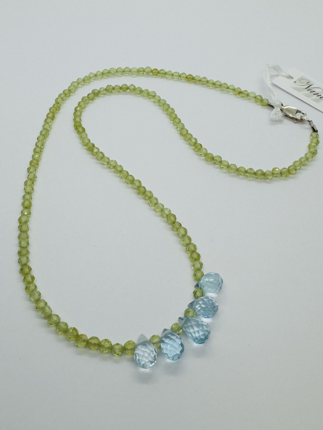 Trueworthy Necklace Faceted Perido with 5 Blue Topaz Teardrops