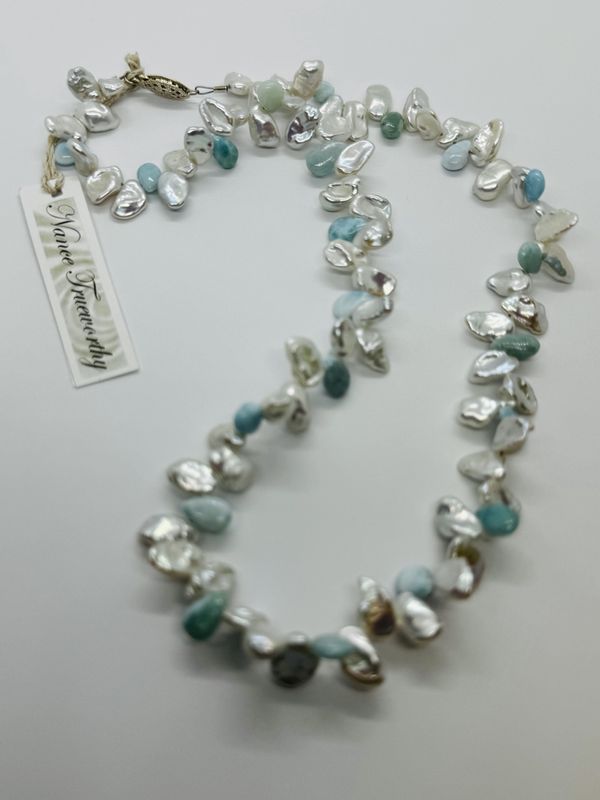 Trueworthy Necklace Signature Keishi Pearl and Larimar