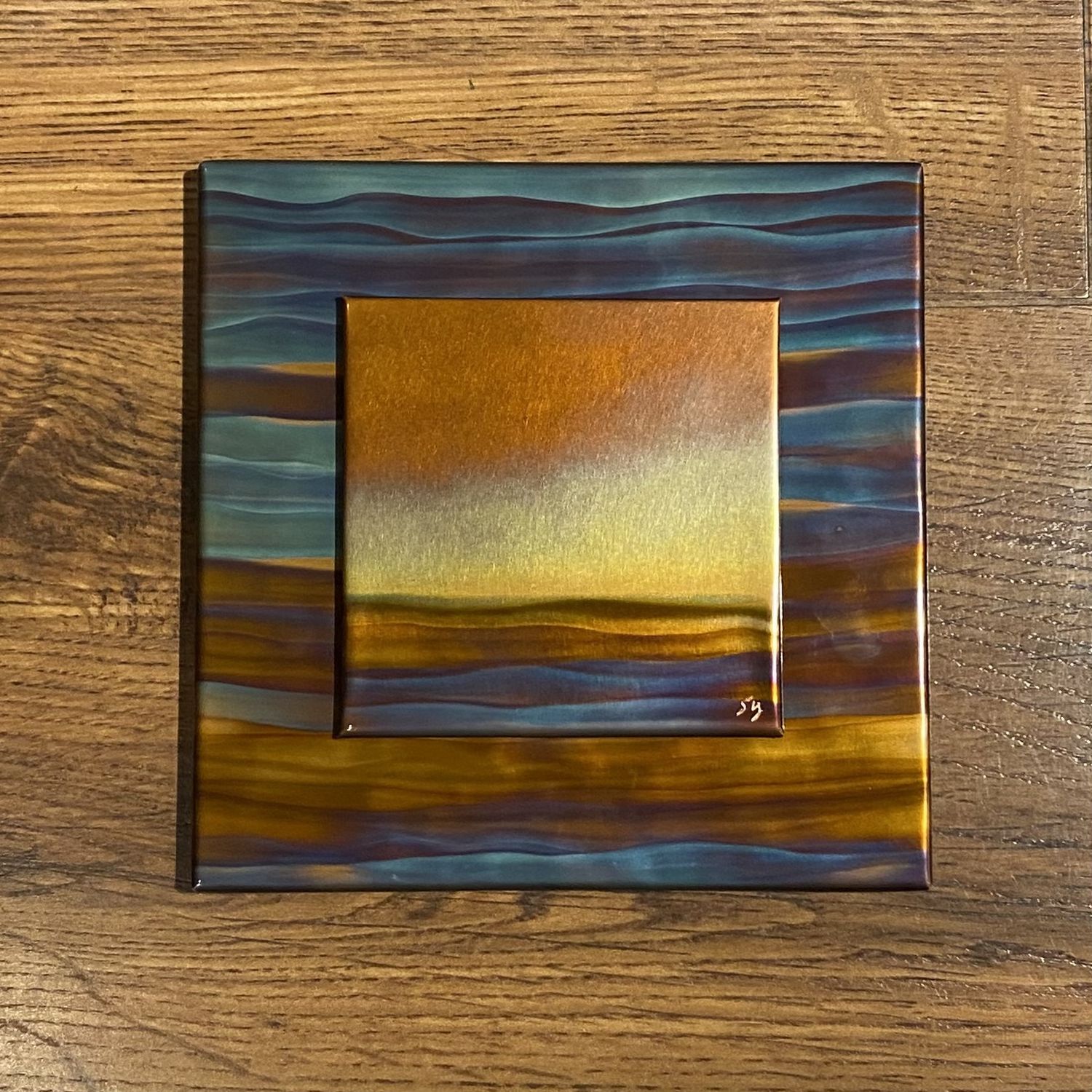 Yates Copper 7.5&quot; Square Landscapes on Blue Double Layer