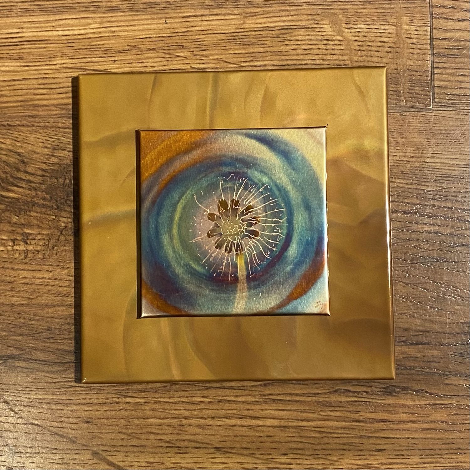Yates Copper Dandelion Wish on Dark 7.5&quot; Sq Double Layer