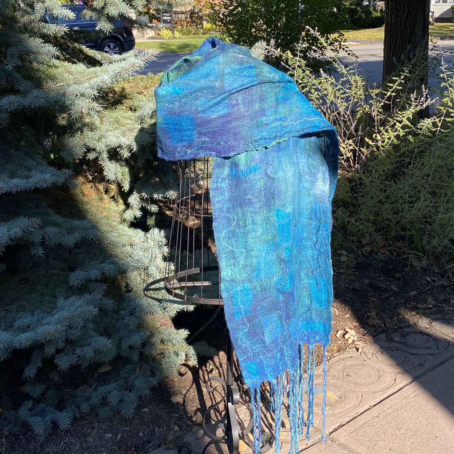 Frame Scarf Teal and Blue over Sari