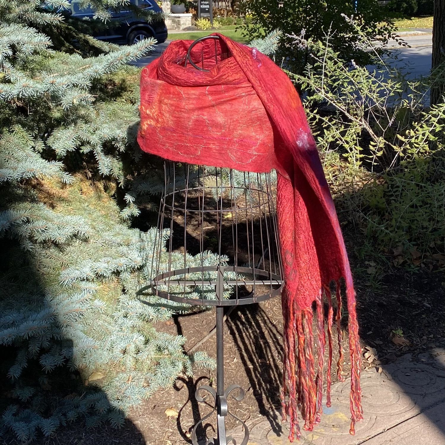 Frame Scarf Tomato and Egplant