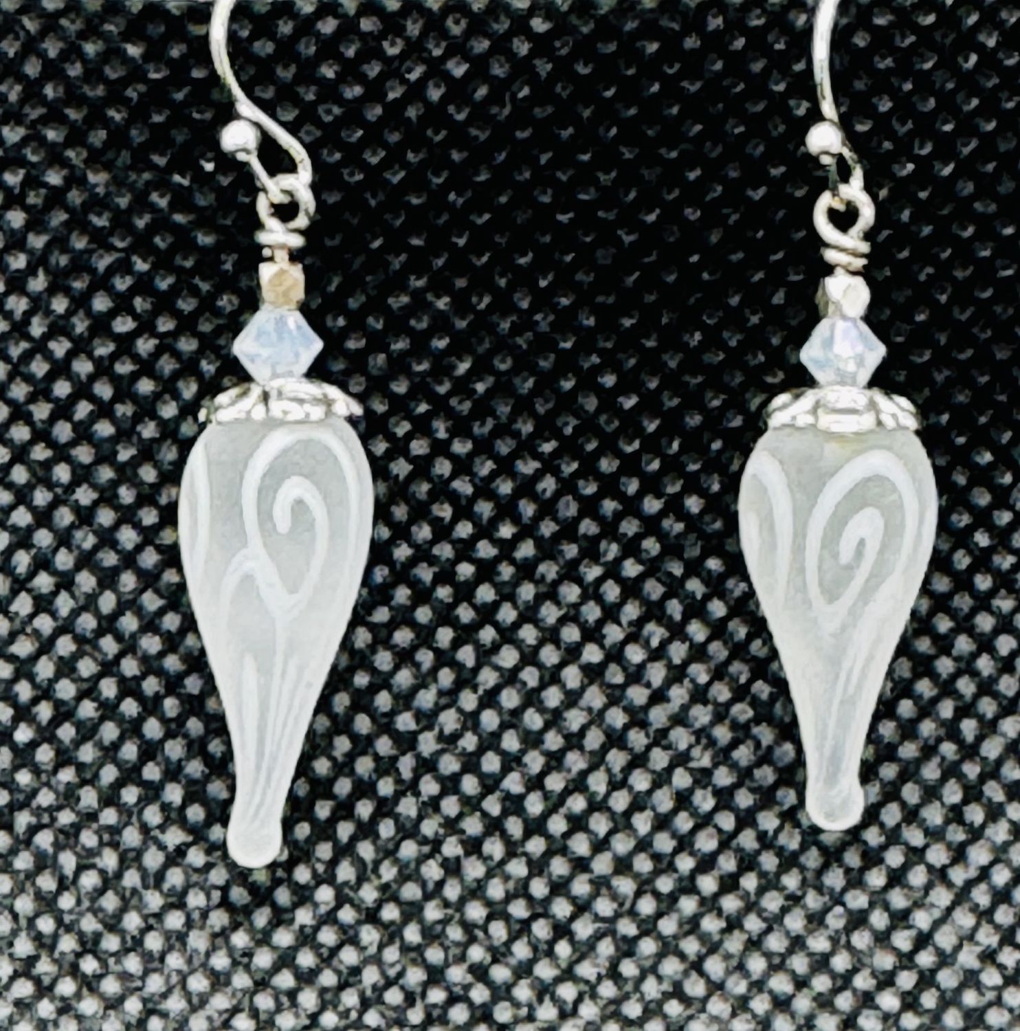Whitney Earrings White Lampwork and Swarovski Crystals