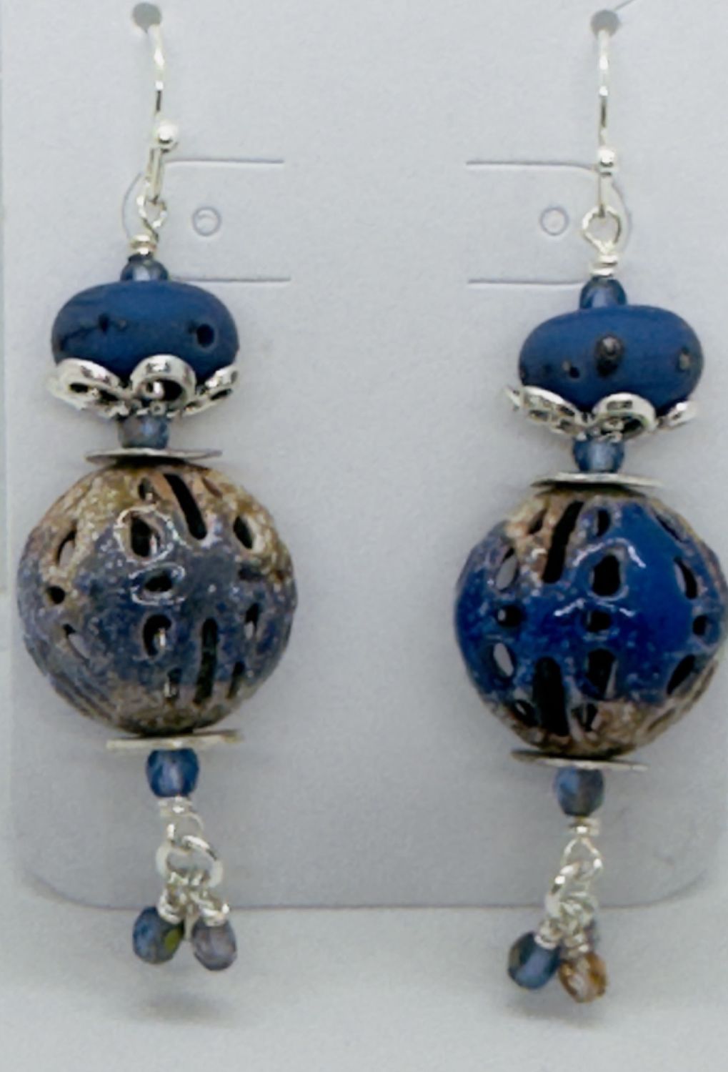 Whitney Gardanne Enamel Open Blue/Tan, Lampwork and Swarovski Crysatals
