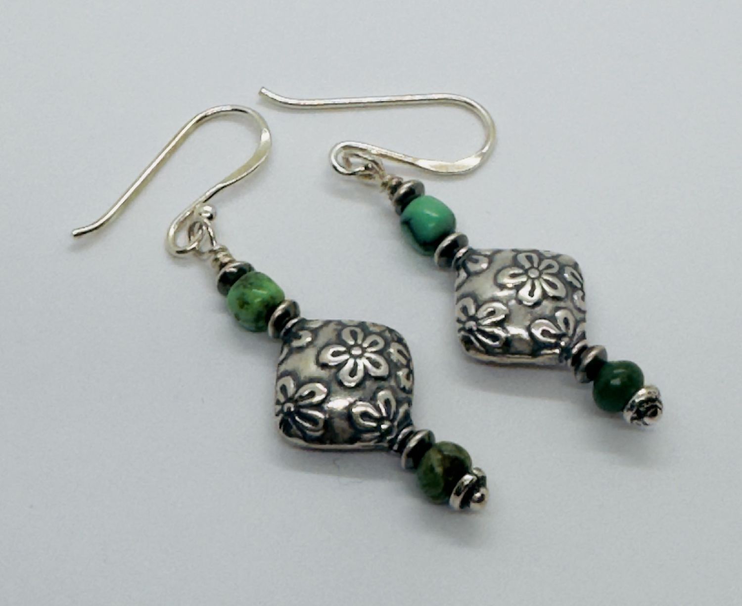 Bourie Earrings Textured Diamond W/ Mexican Turquoise