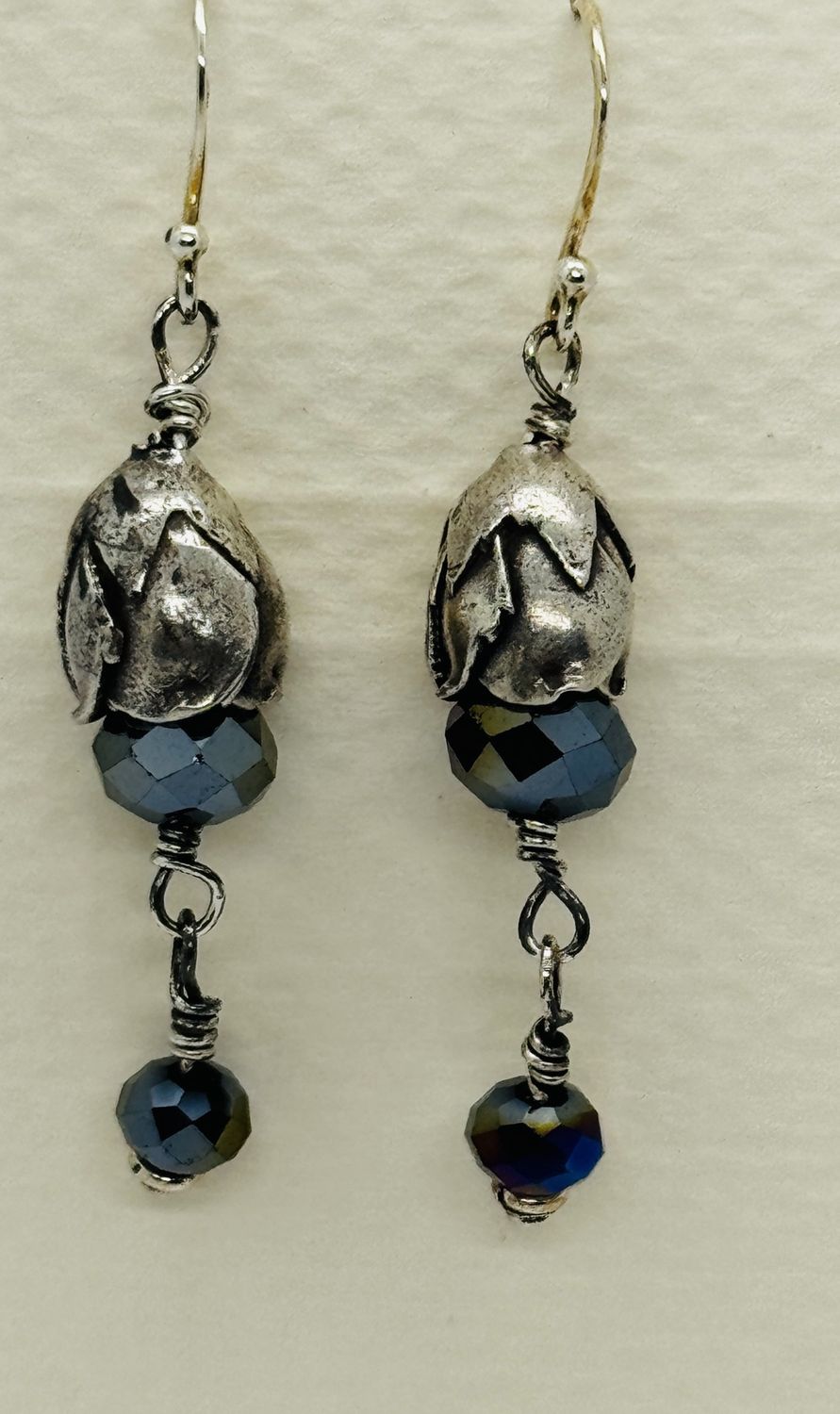 Bourie Earrings Hill Tribe Silver Tulip with Fire Polish Crystal