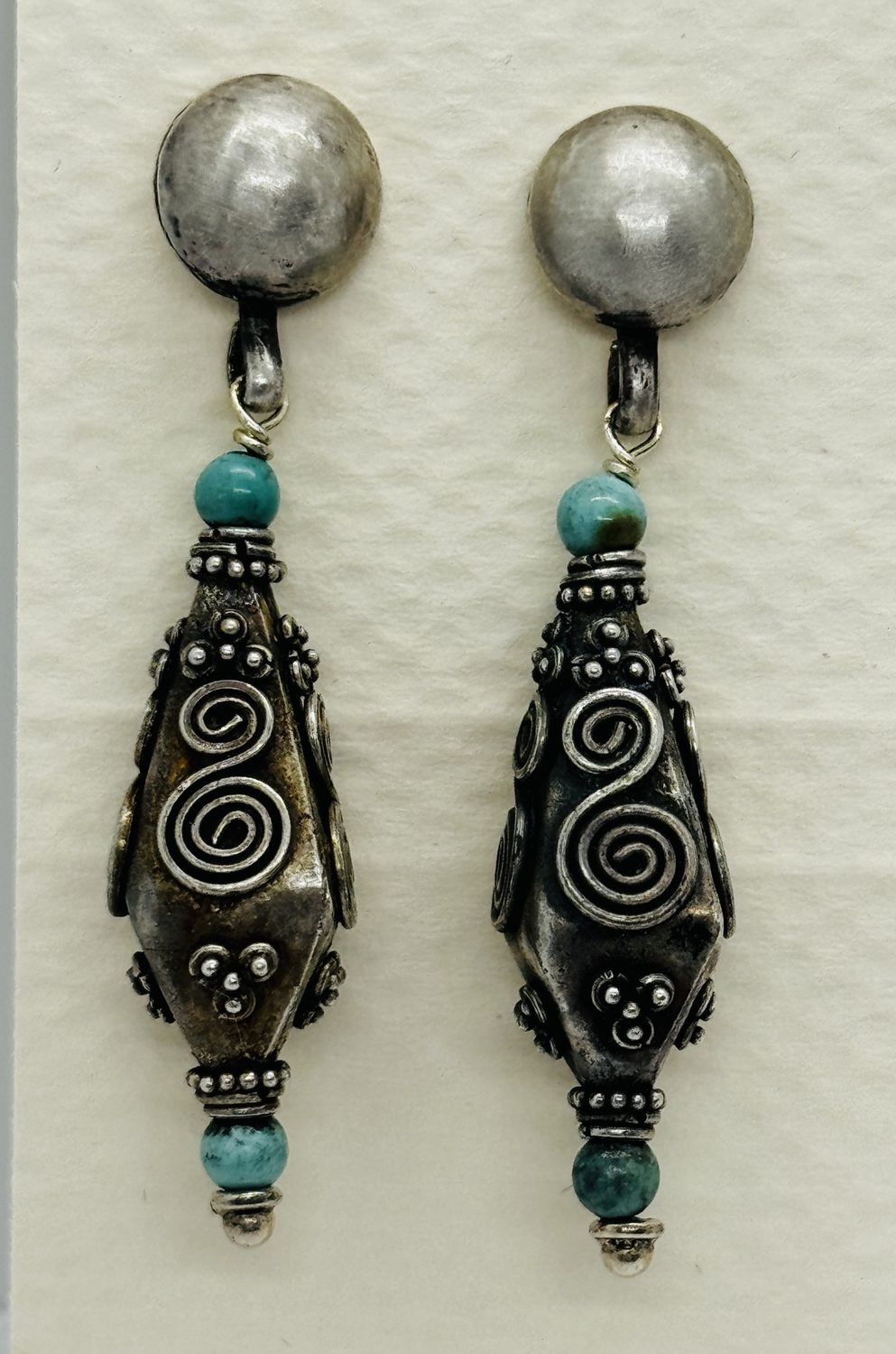 Bourie Earring Sterling Turkish Scrolled Drop With Turquoise
