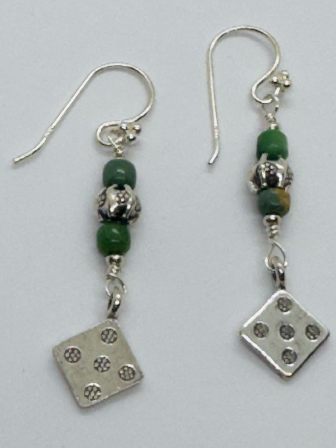 Bourie Earrings Hill Tribes Silver Engraved Diamond Shape with Mexican Turquoise