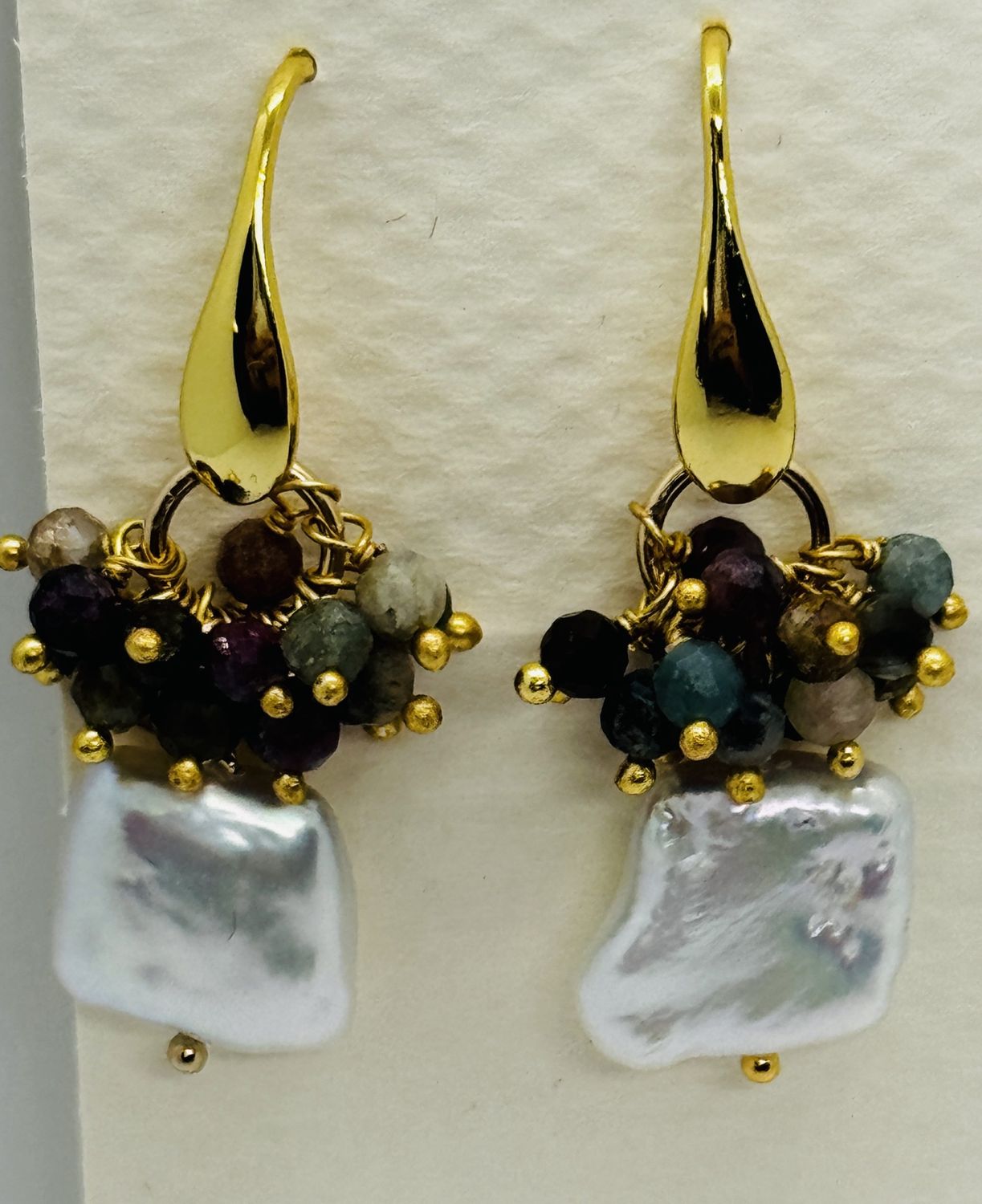 Bourie Earrings Baroque Pearl with Tourmaline Dangles