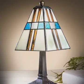 J Devlin Stained Glass Tiffany Style Table Lamp Blue/Amber