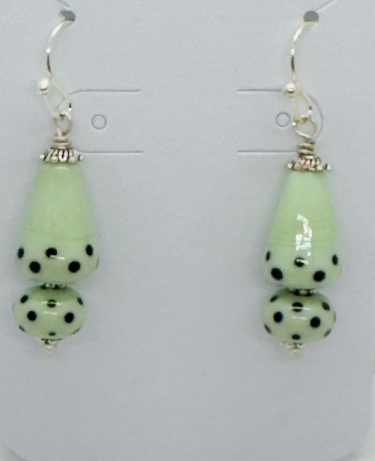 Whitney Earrings Green Dotted Gardanne Lampwork