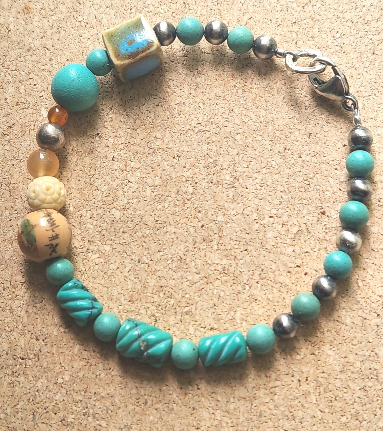 Bourie Bracelet Navajo Sterling Silver and Chinese Turquose