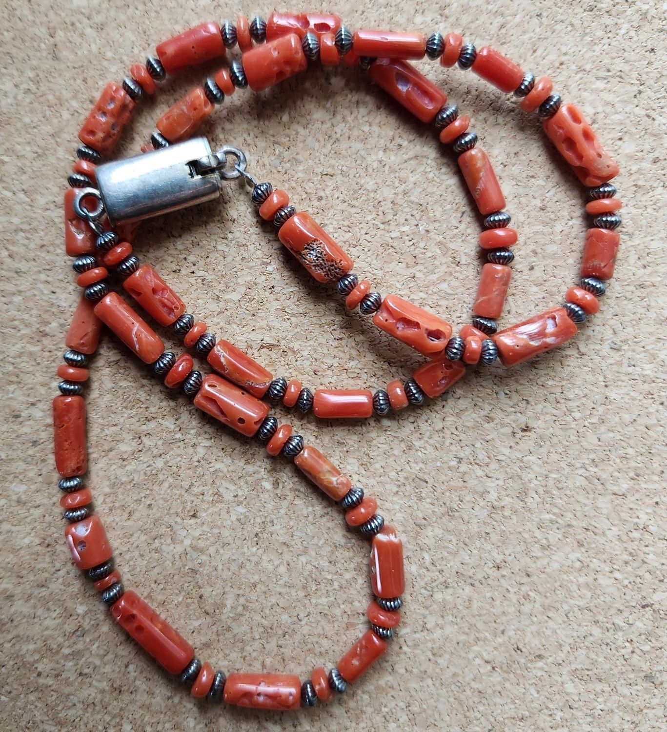 Bourie Necklace Italian Red Coral and Navajo Sterling Silver